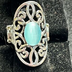 Silver Filigree Ring with Blue Stone